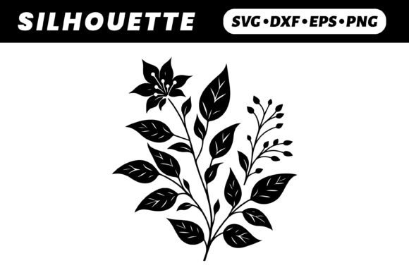 Black Floral Silhouette White BG, SVG