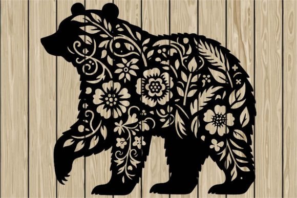 Floral Bear Stencil Silhouette SVG