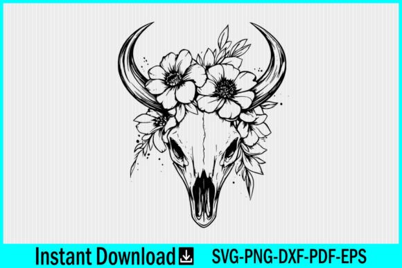 Floral Bull Skull Western Cow Skull SVG