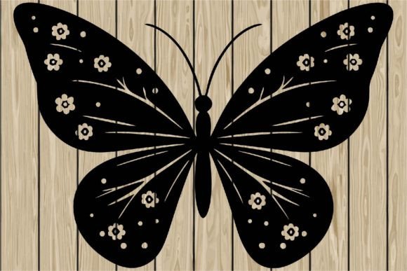 Floral Butterfly Stencil Silhouette SVG