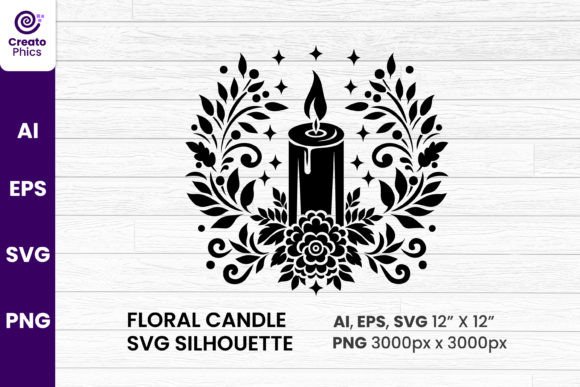 Floral Candle Element Decor Silhouette