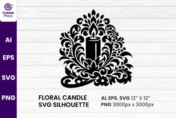 Floral Candle Element Silhouette SVG