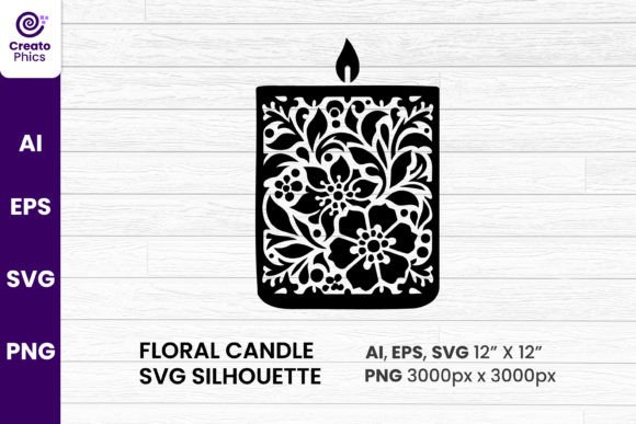 Floral Candle Silhouette Sublimation SVG