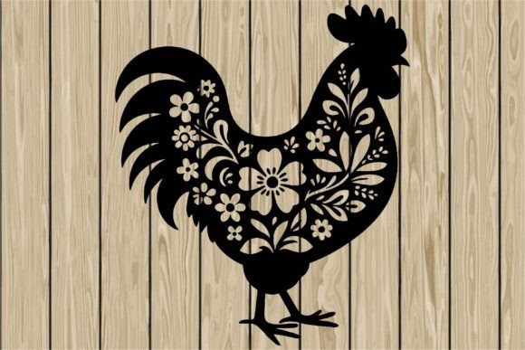 Floral Chicken Stencil Silhouette SVG