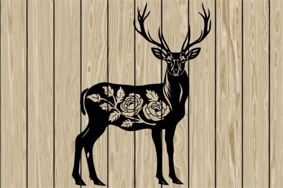 Floral Deer Stencil Silhouette SVG
