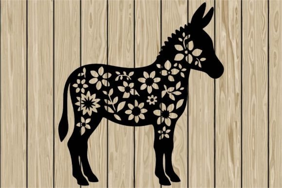 Floral Donkey Stencil Silhouette SVG