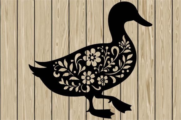 Floral Duck Stencil Silhouette SVG