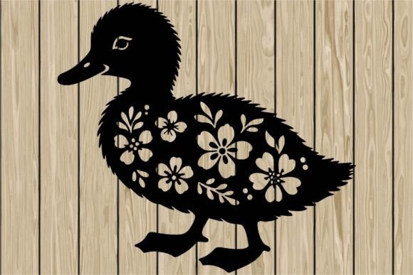 Floral Duckling Stencil Silhouette SVG