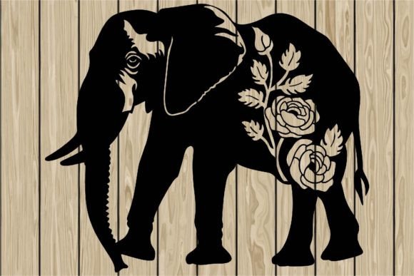 Floral Elephant Stencil Silhouette SVG
