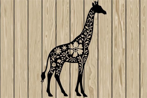 Floral Giraffe Stencil Silhouette SVG