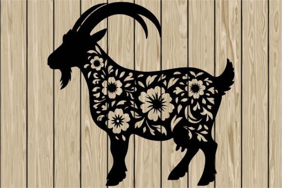 Floral Goat Stencil Silhouette SVG