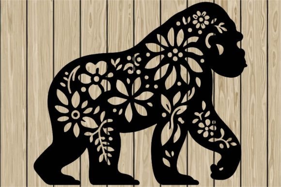 Floral Gorilla Stencil Silhouette SVG