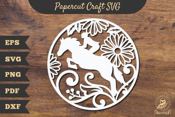 Floral Horse Riding Papercut SVG