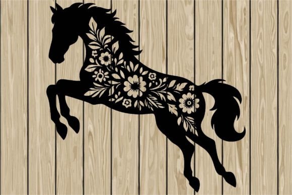 Floral Horse Stencil Silhouette SVG