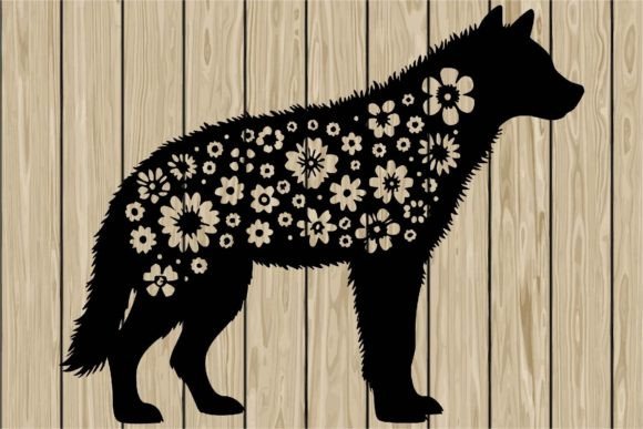 Floral Hyena Stencil Silhouette SVG