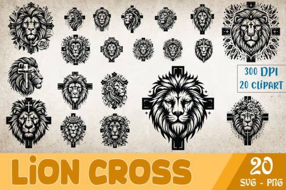 Floral Lion Cross Clipart SVG Bundle