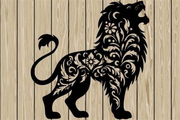 Floral Lion Roaring Stencil SVG