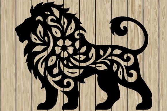 Floral Lion Stencil Silhouette SVG