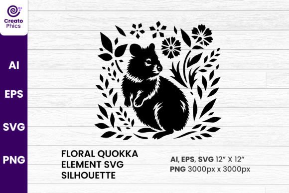 Floral Quokka Element Silhouette SVG
