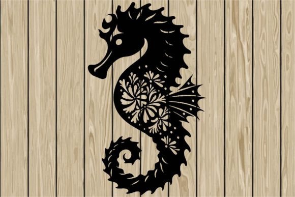 Floral Seahorse Stencil Silhouette SVG