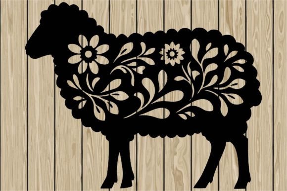 Floral Sheep Stencil Silhouette SVG