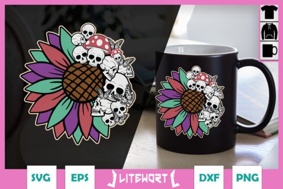 Floral Skull Moth Sunflower SVG