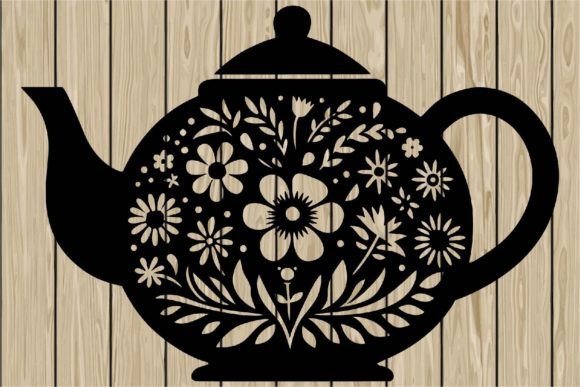 Floral Teapot Stencil Silhouette SVG