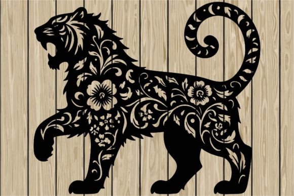 Floral Tiger Roaring Stencil SVG