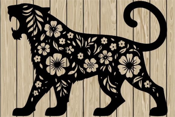 Floral Tiger Stationary Stencil SVG