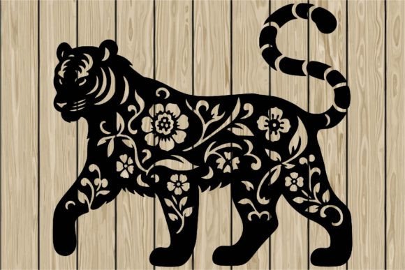 Floral Tiger Stencil Silhouette SVG