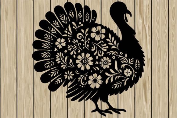 Floral Turkey Stencil Silhouette SVG