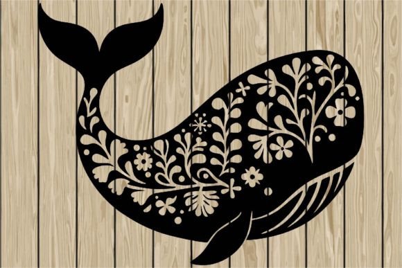 Floral Whale Stencil Silhouette SVG