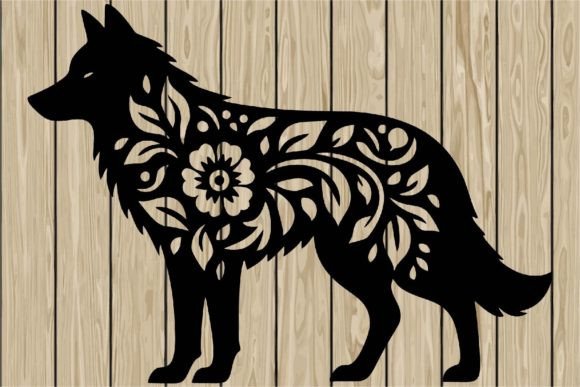 Floral Wolf Stencil Silhouette SVG