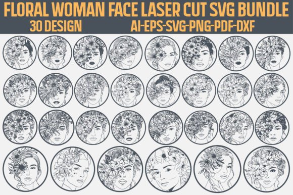 Floral Woman Face Laser Cut SVG Bundle