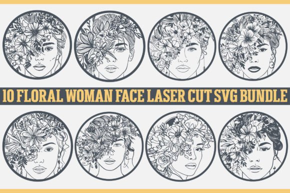 Floral Woman Face Laser Cut SVG Bundle 2