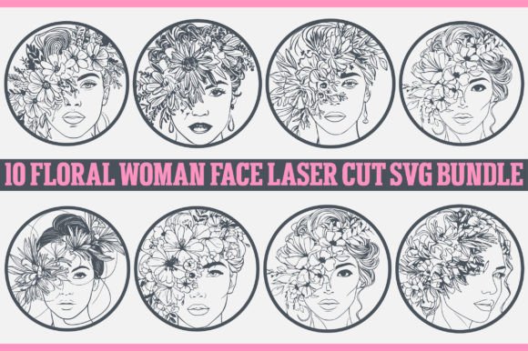 Floral Woman Face Laser Cut SVG Bundle 3