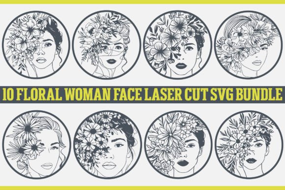 Floral Woman Face Laser Cut SVG Bundle 4