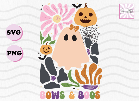 Groovy Floral Halloween Ghost Bow SVG