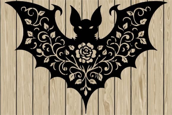 Halloween Floral Creepy Bat Stencil SVG