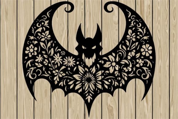 Halloween Floral Scary Bat Stencil SVG