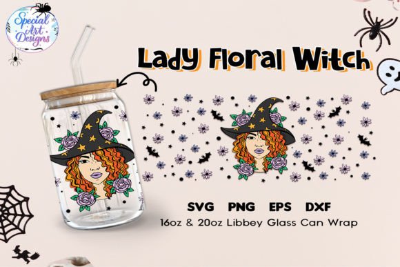 Lady Floral Witch 16oz Transparent Svg